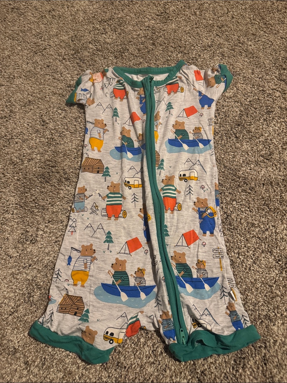 Little Sleepies Bear Camping Short Sleeve Sleep Sack - Teal Trim